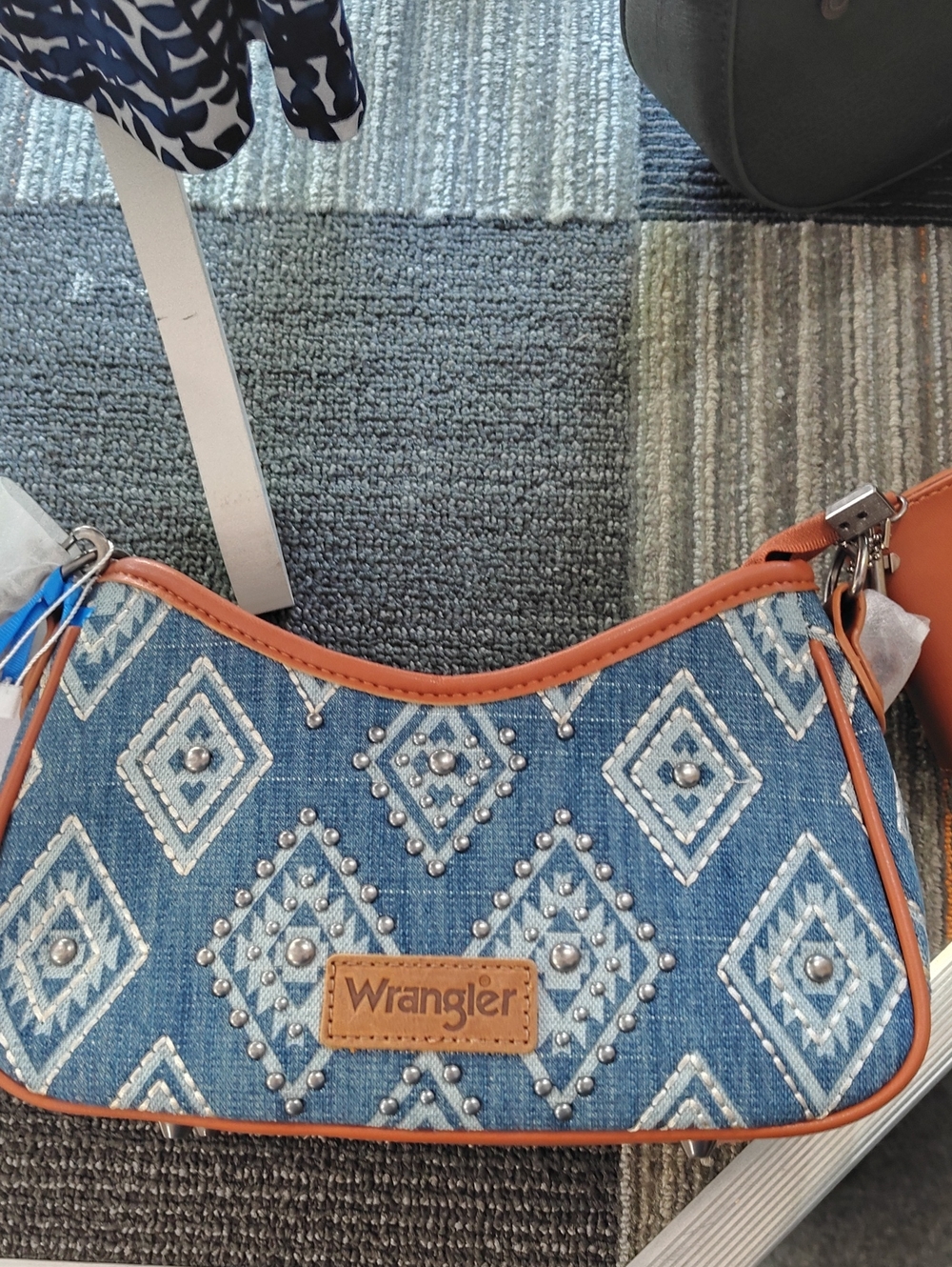 Wrangler Blue Denim Mini Bag with Tan Trim & Stud Detailing